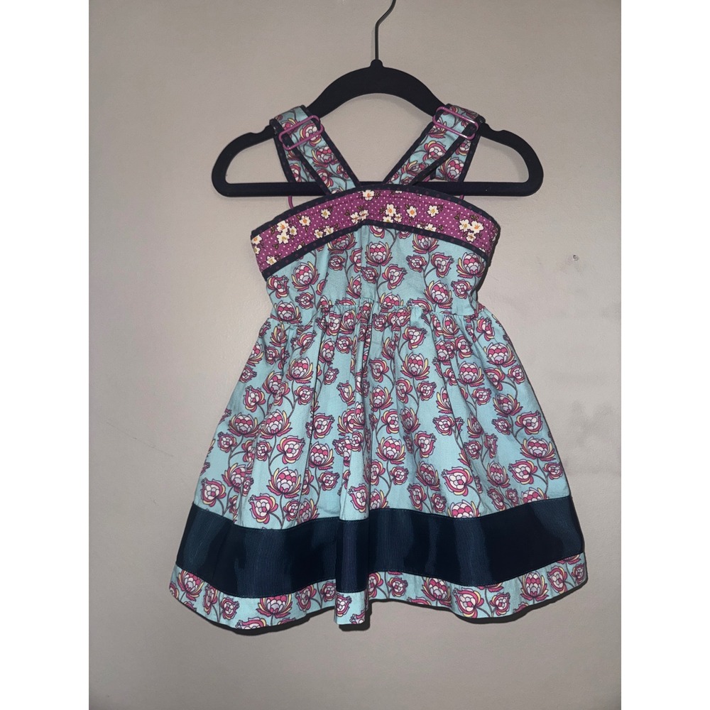Matilda Jane Girls Floral Knot Dress Blue Pink Smocked Back Size 2 11528